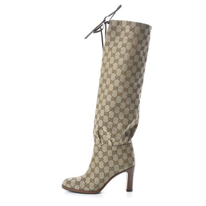 Gucci Monogram Malaga Kid Lisa Mid Heel Boots 36.5 Beige Ebony 1 of 8