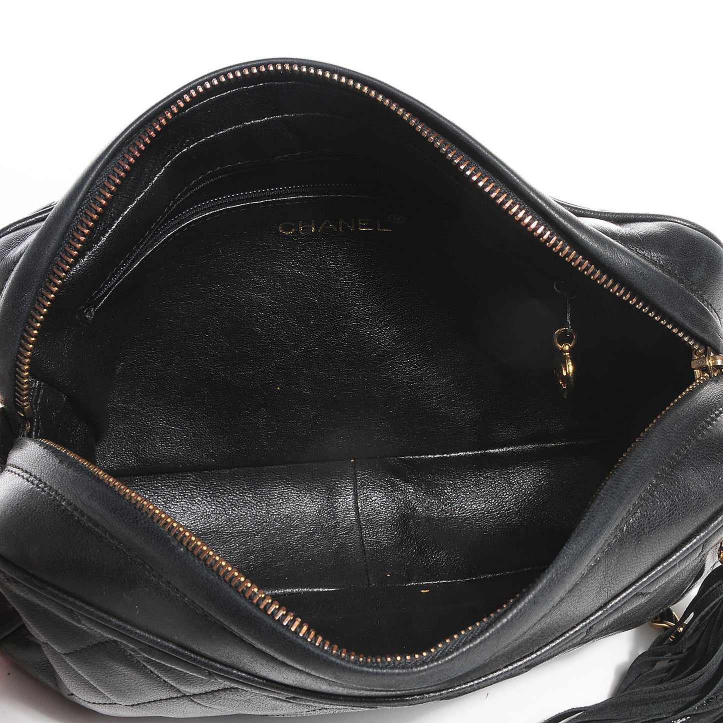 Lambskin Quilted Tassel Camera Case Black