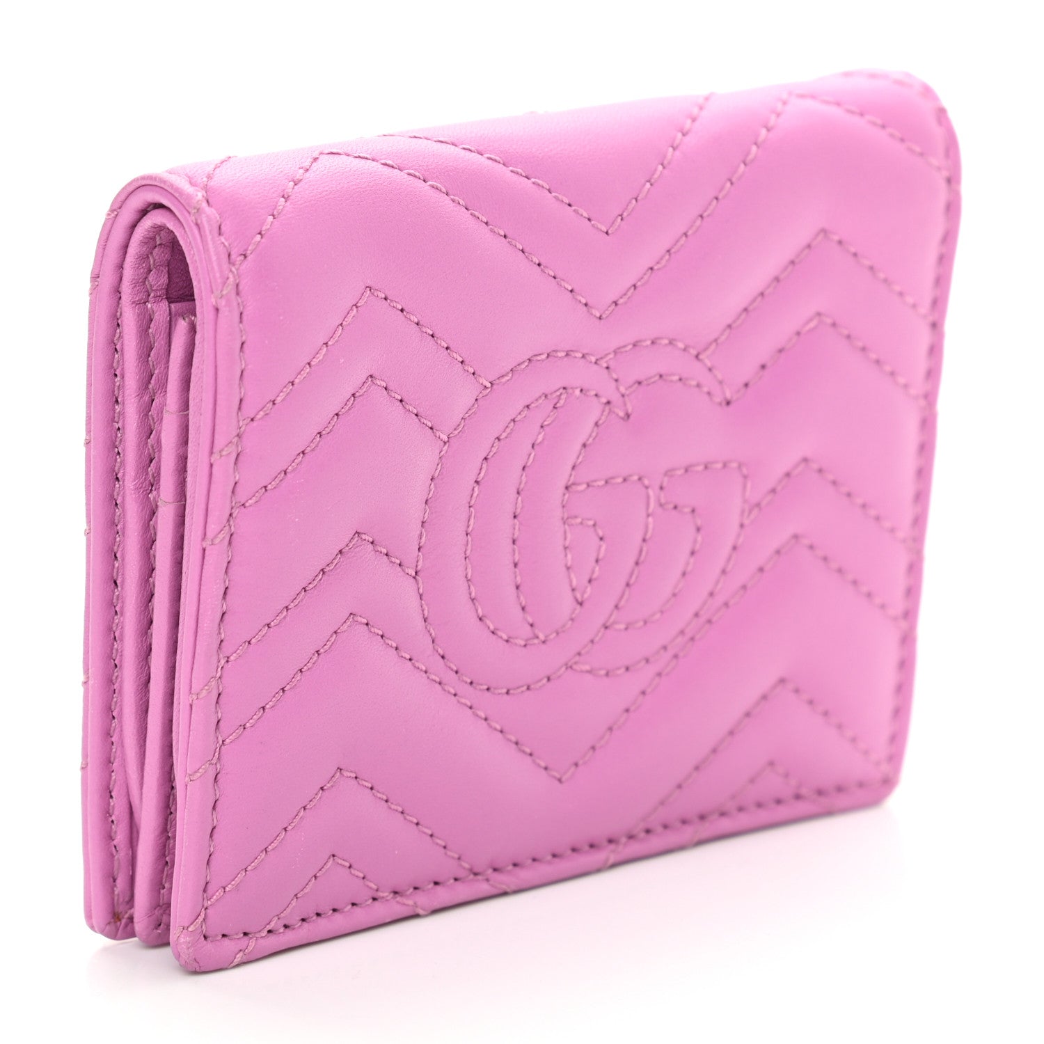 Gucci Calfskin Matelasse GG Marmont Card Case Candy Mousse 3 of 11