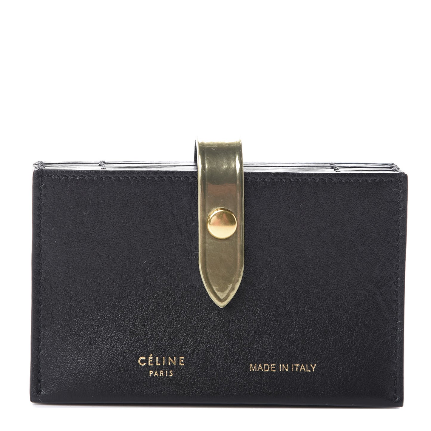 Smooth Calfskin Accordion Card Holder Black Gold
