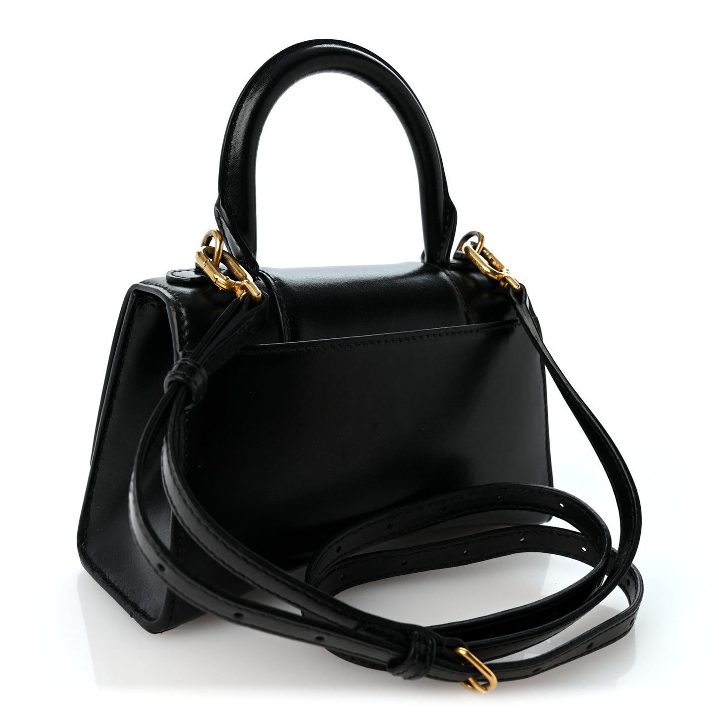 Shiny Box Calfskin Hourglass Top Handle Bag XS Black