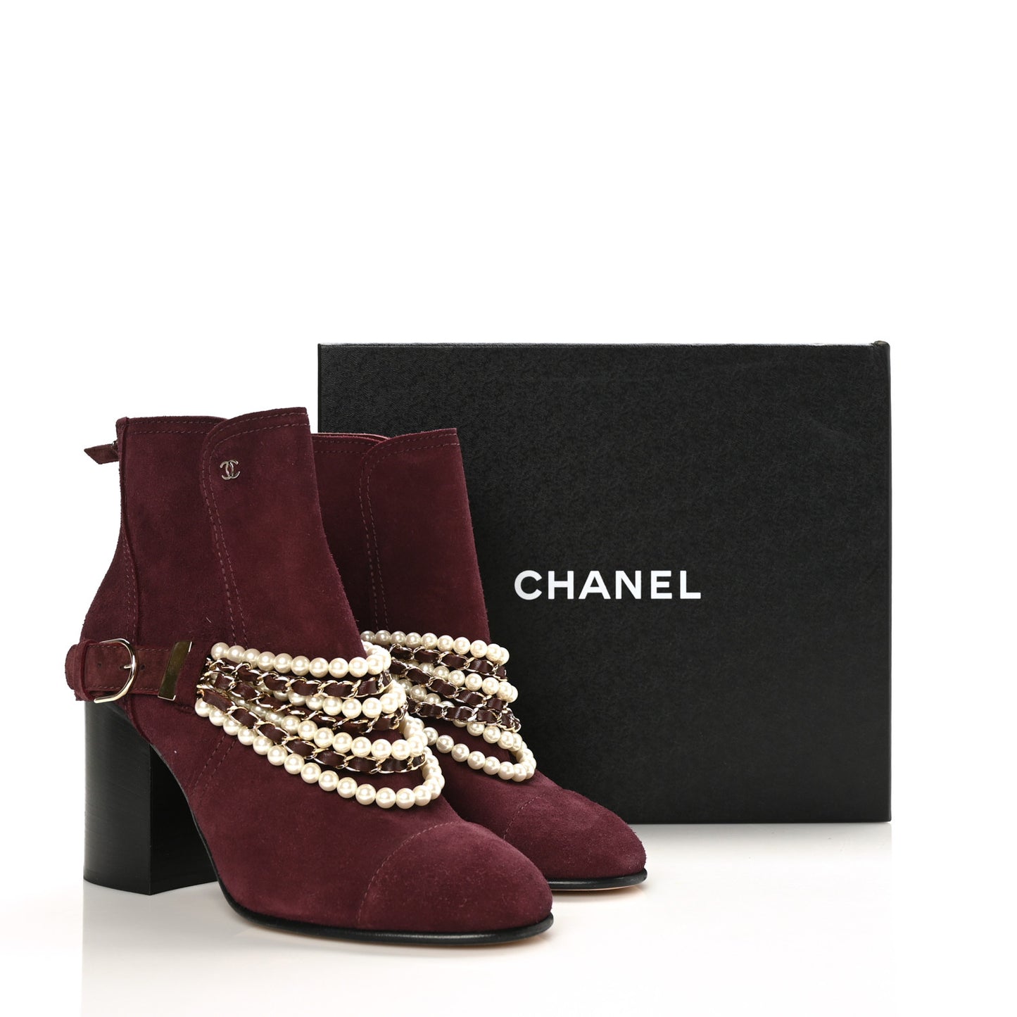 Suede Calfskin Pearl Cap Toe Short Boots 41 Burgundy