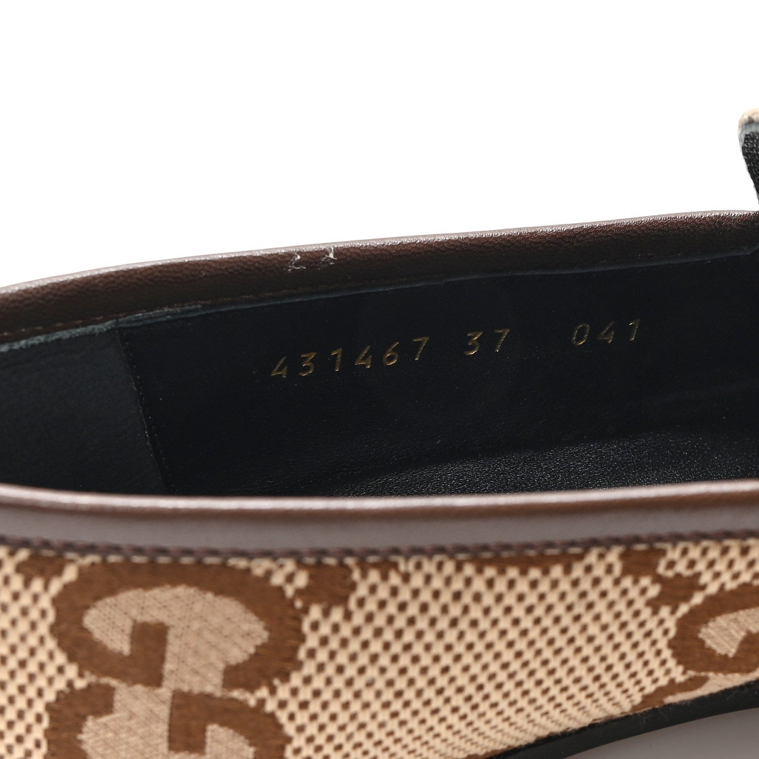 Gucci Monogram Jumbo GG Malaga Kid Horsebit Womens Jordaan Loafers 37 Camel Ebony New Acero Beige 9 of 10