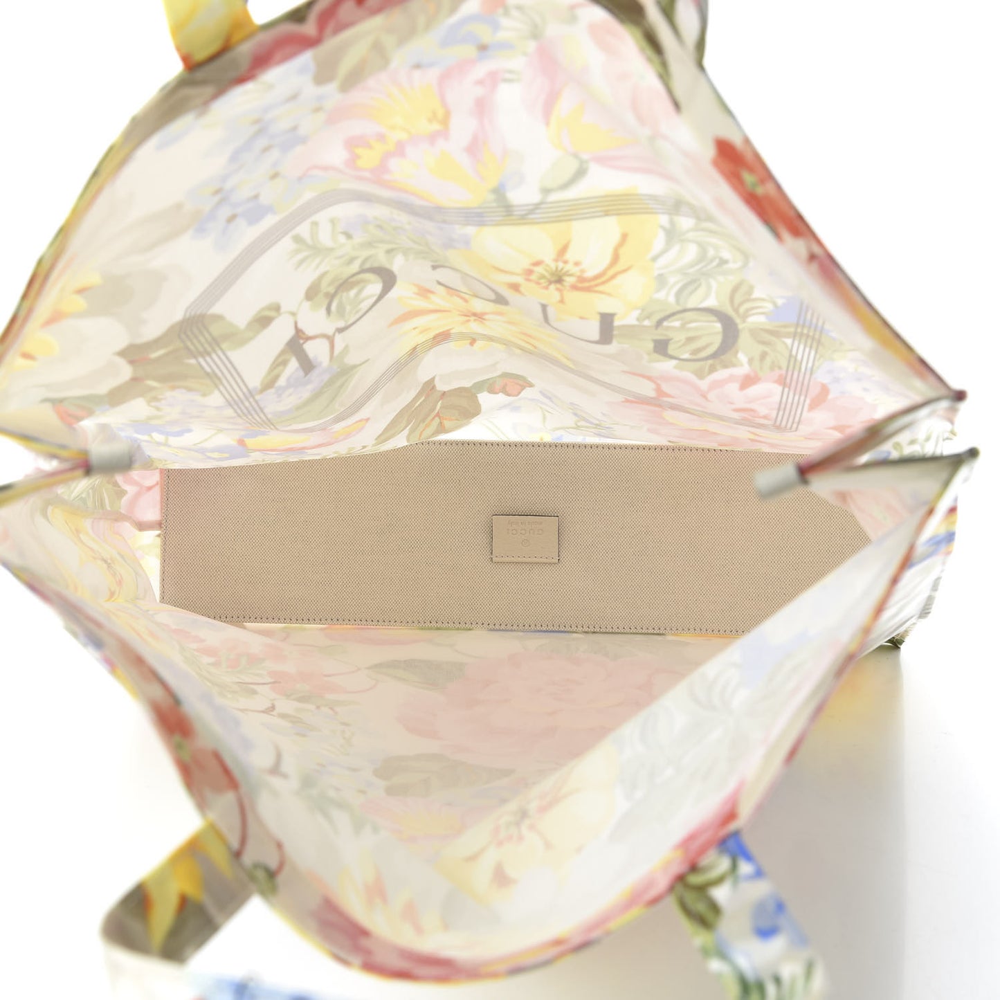 Patent Canvas Frame Logo Floral Print Vertical Tote Multicolor