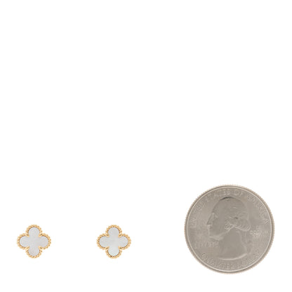 Van Cleef & Arpels 18K Yellow Gold Mother of Pearl Sweet Alhambra Earrings 2 of 4
