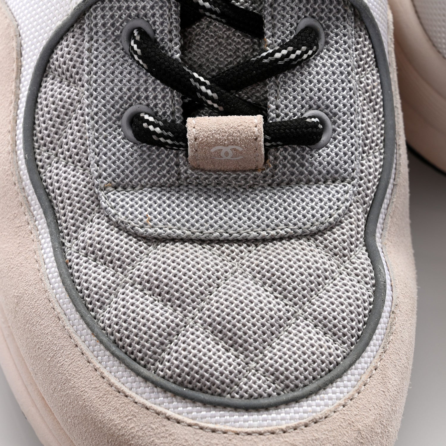Chanel Mesh Suede Calfskin Grained Calfskin Mens CC Sneakers 45 Gray White 10 of 18