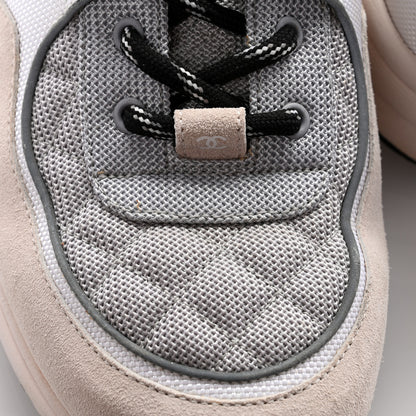 Chanel Mesh Suede Calfskin Grained Calfskin Mens CC Sneakers 45 Gray White 10 of 18