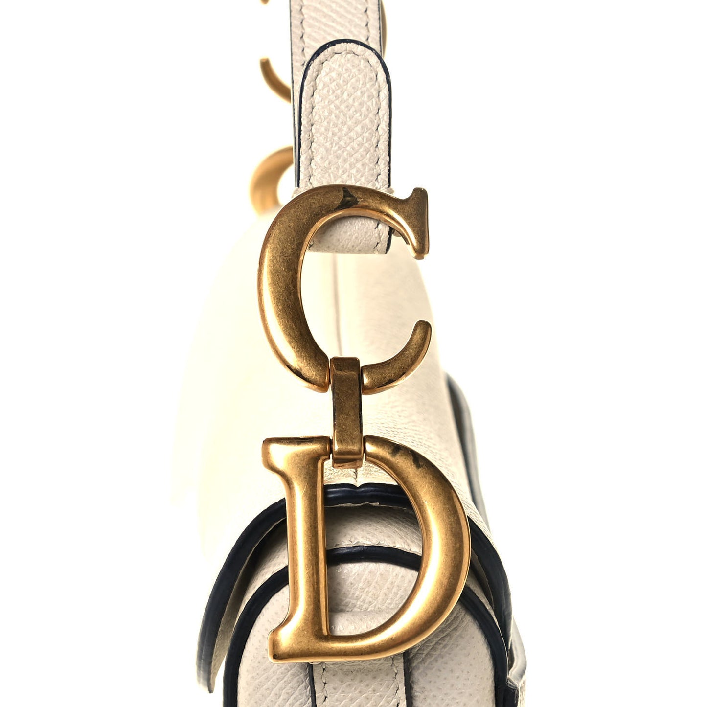 Grained Calfskin Mini Saddle Bag White