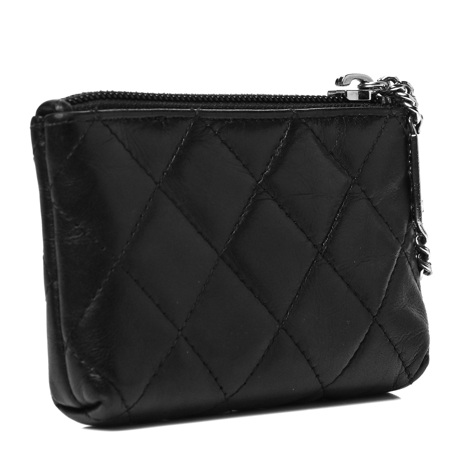 Calfskin Quilted Cambon Key Pouch Black