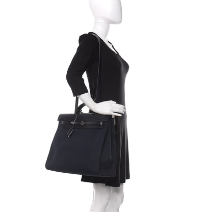 Hermes Toile Vache Calfskin Herbag Zip 39 GM Bleu Indigo 2 of 15