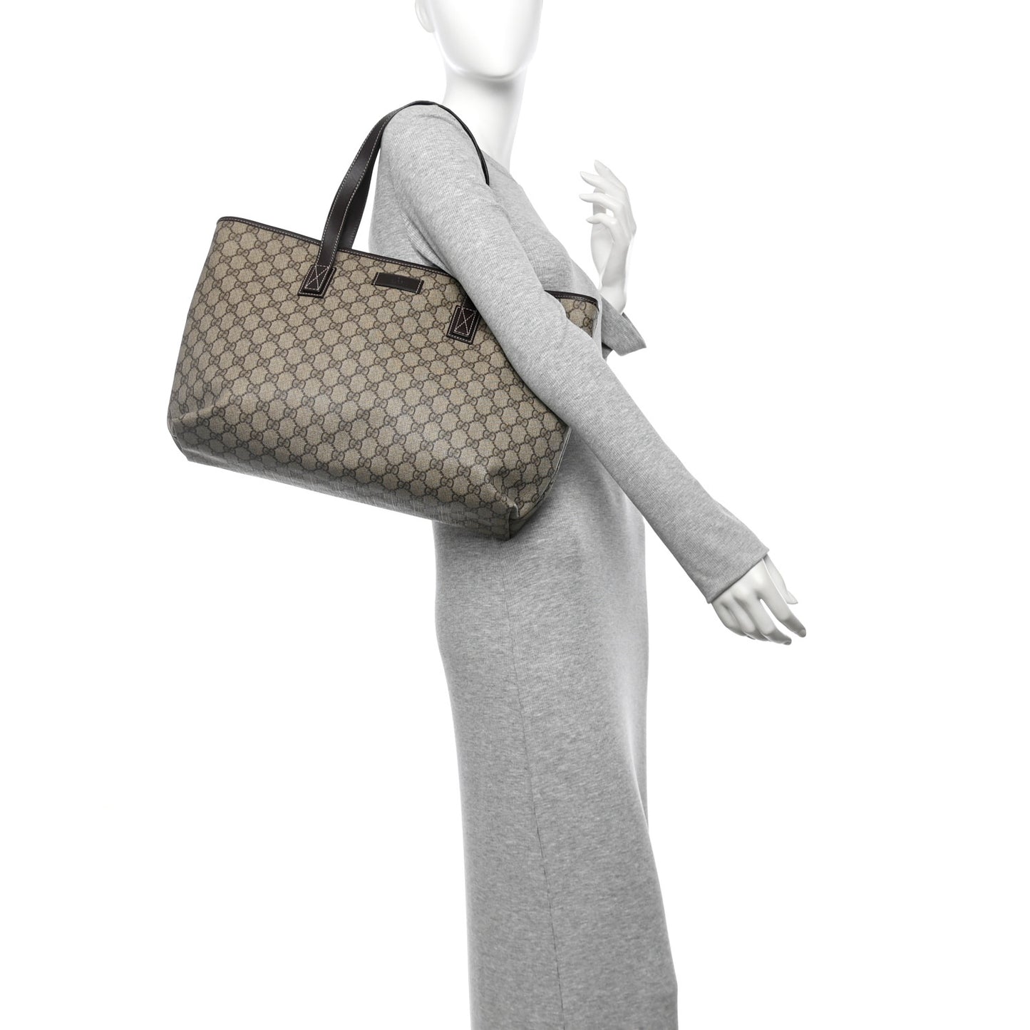 GG Supreme Monogram Medium Zippered Shopping Tote Dark Brown