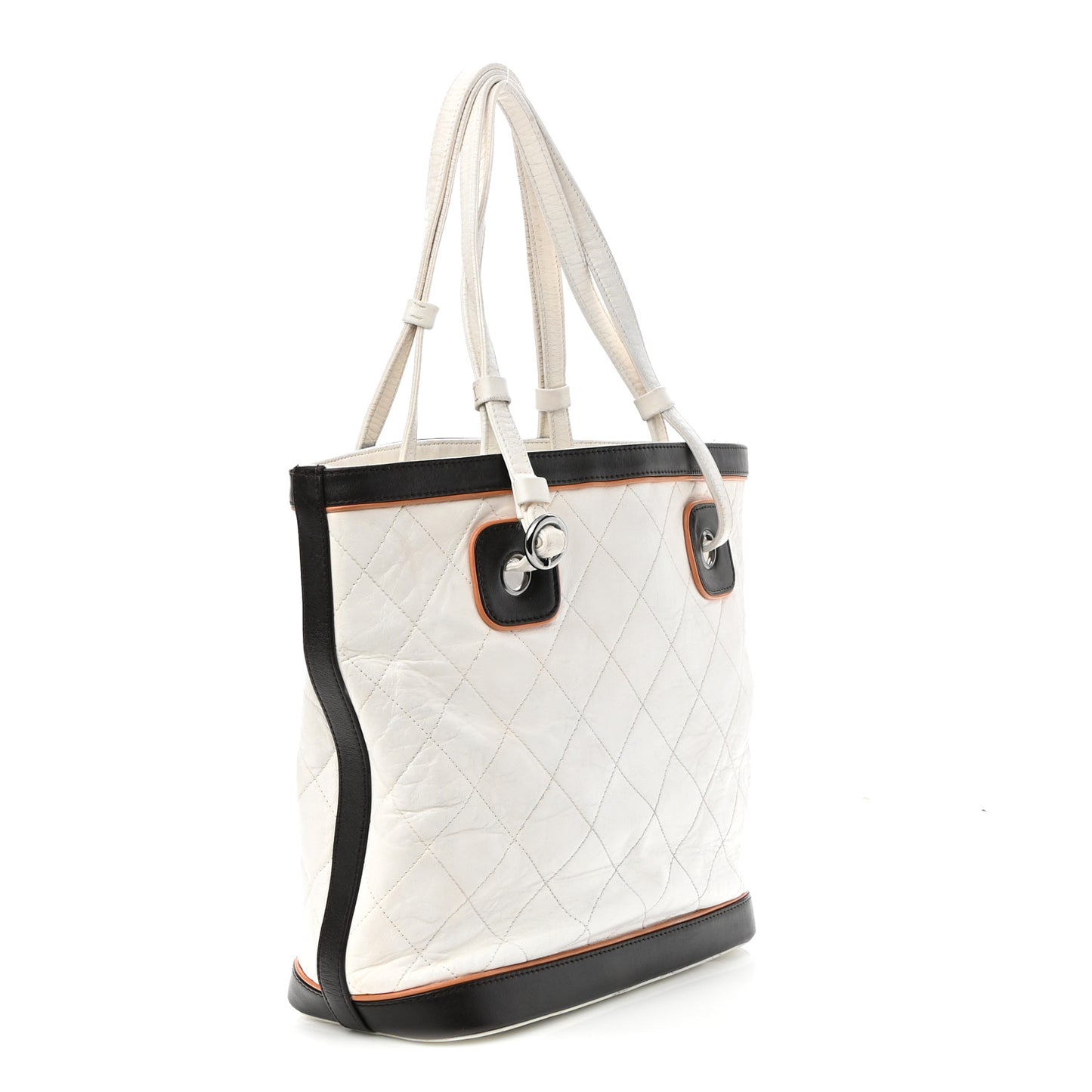 Lambskin Quilted CC Charm Tote White Multicolor