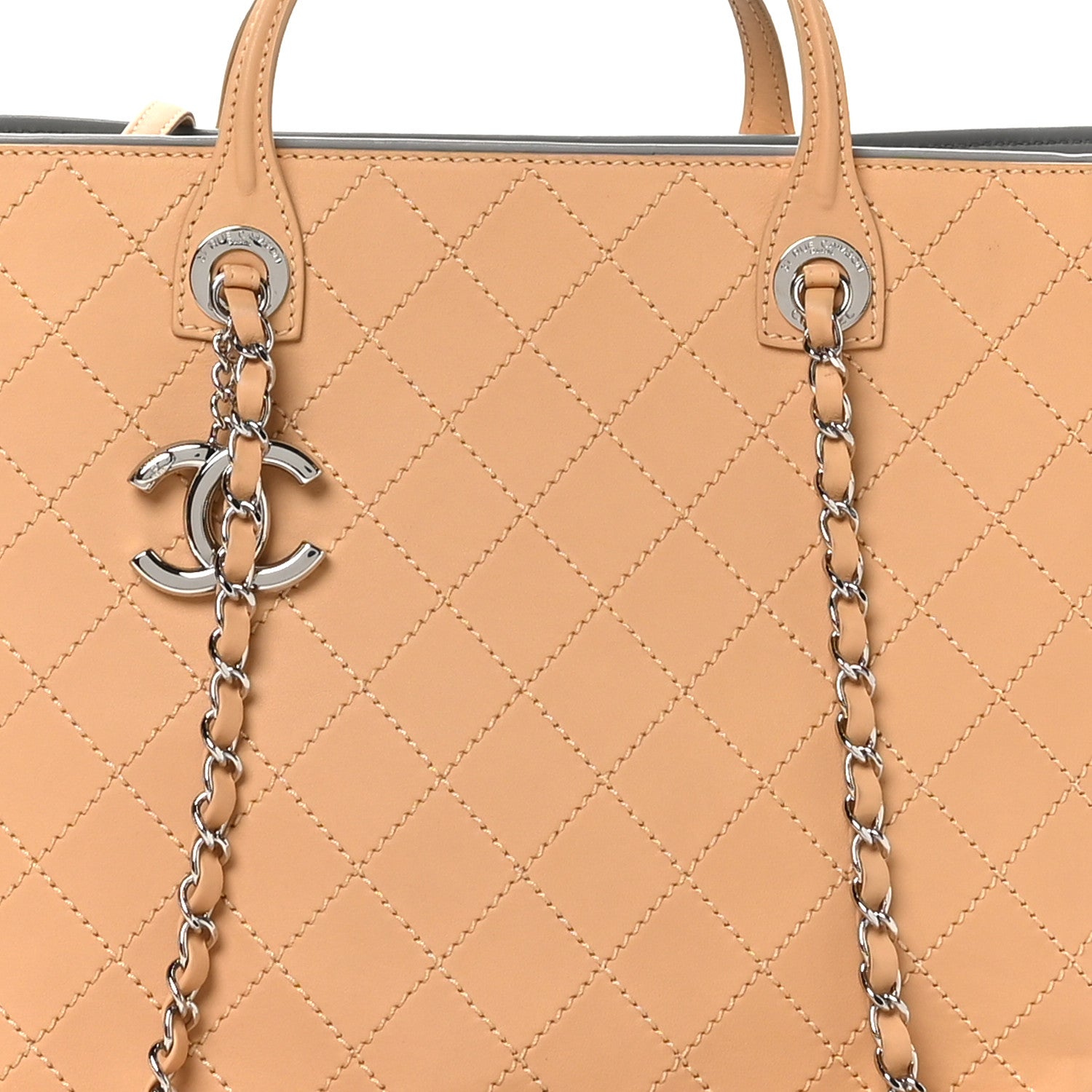 Chanel Calfskin Stitched Medium Shopping Tote Beige 8 of 10