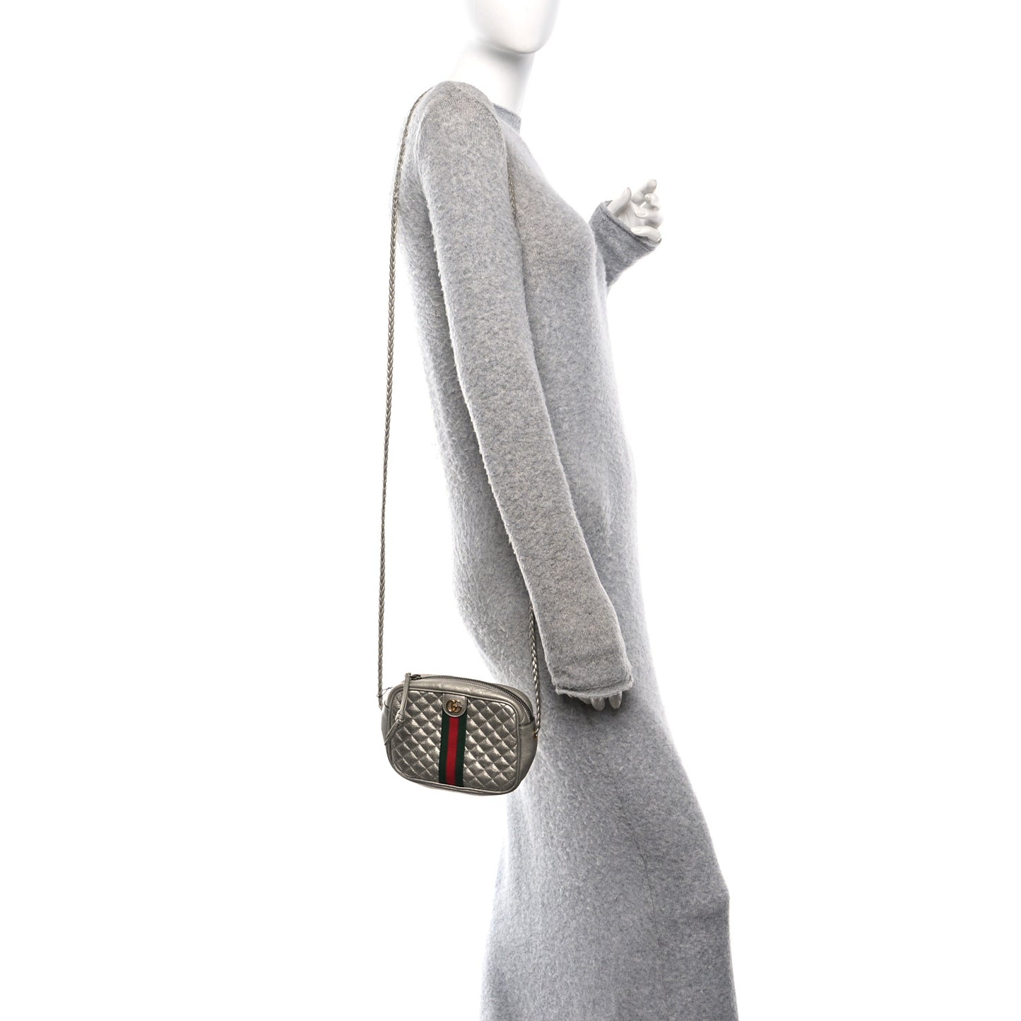 Laminated Nappa Web Trapuntata Mini GG Shoulder Bag Argento