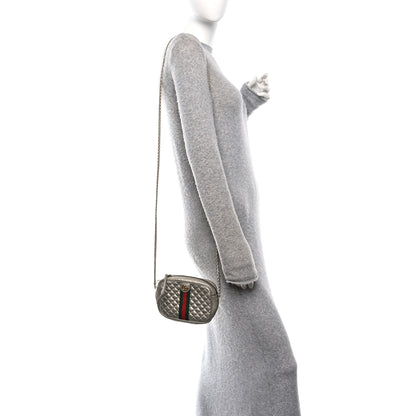 Gucci Laminated Nappa Web Trapuntata Mini GG Shoulder Bag Argento 2 of 11
