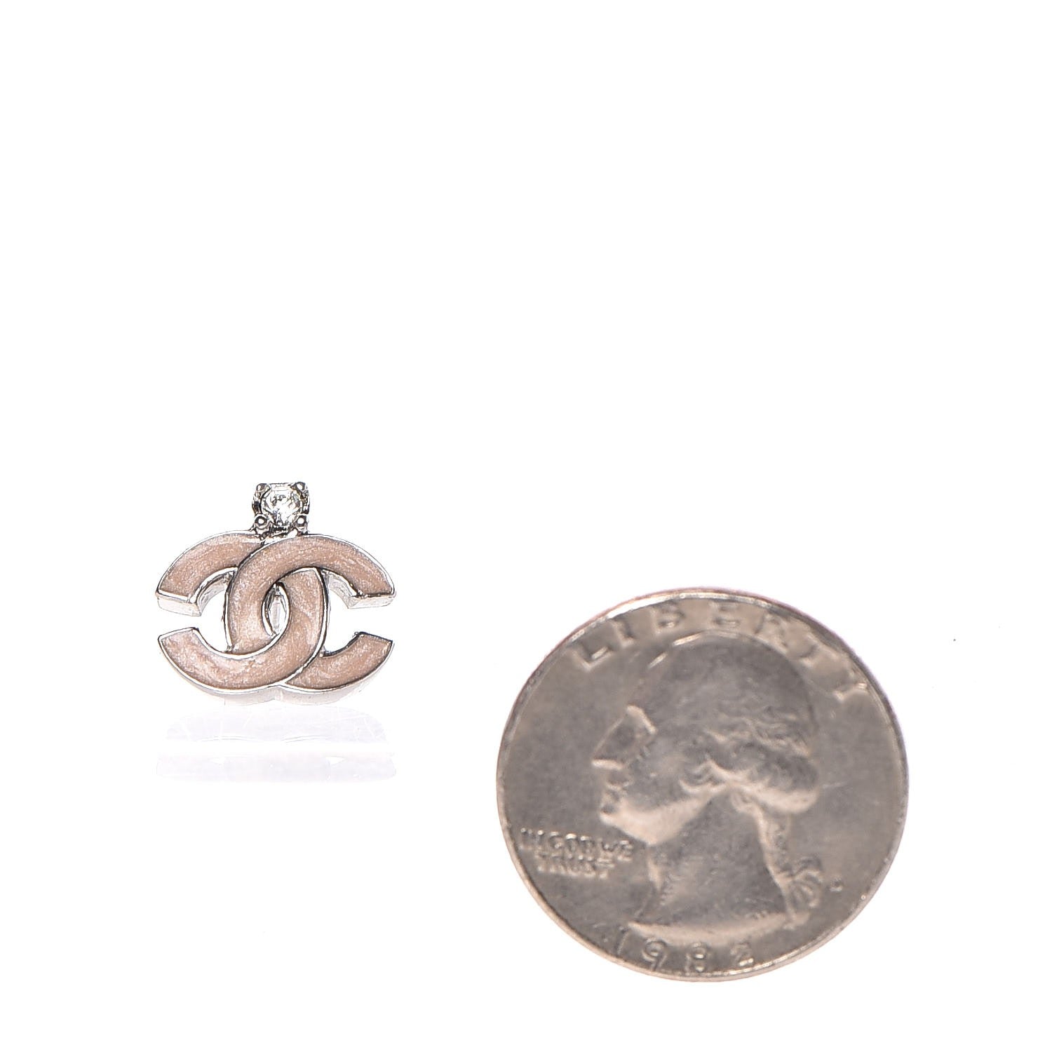 Chanel Enamel Crystal CC Earrings Beige Silver 2 of 5
