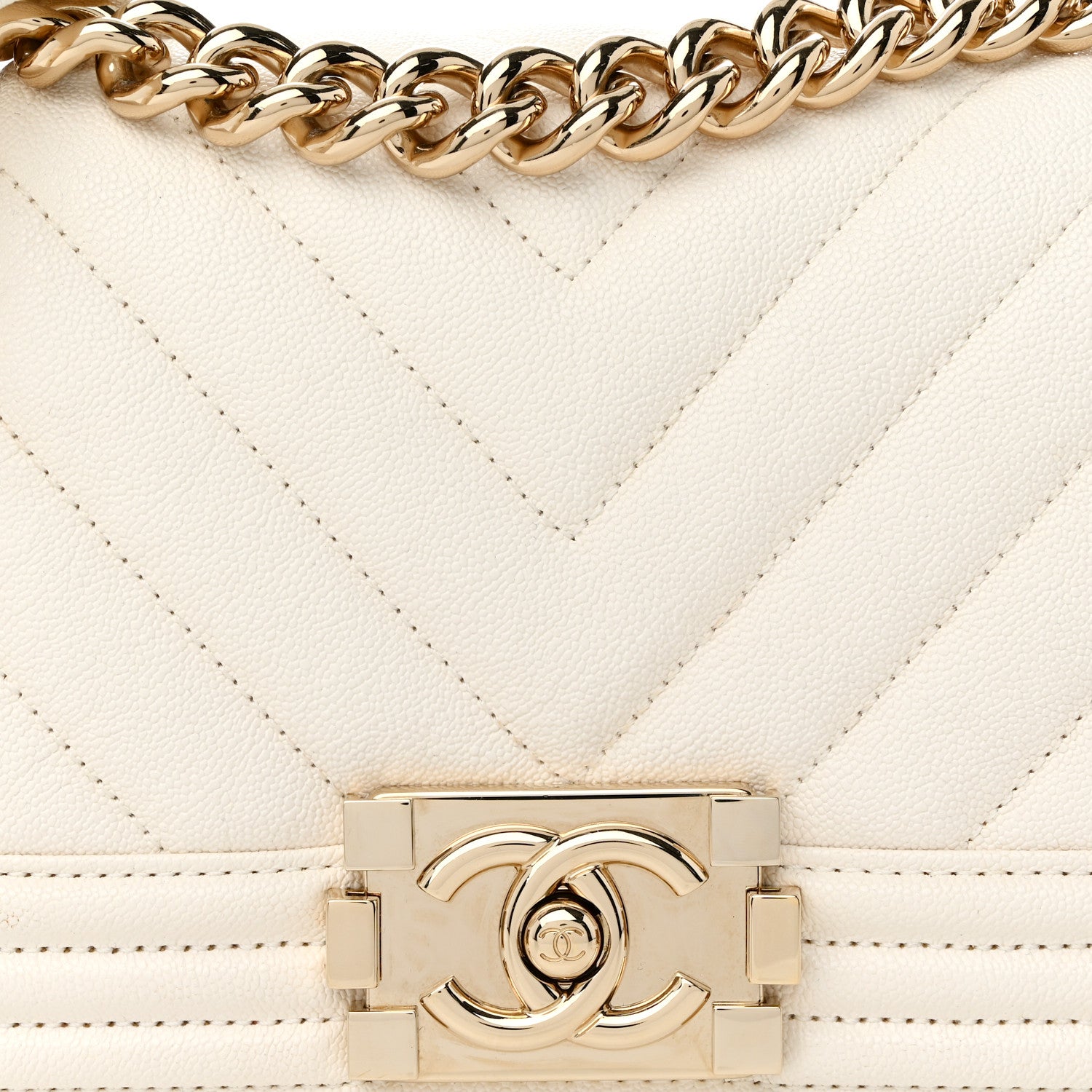 Chanel Caviar Chevron Quilted Small Boy Flap White 8 of 10