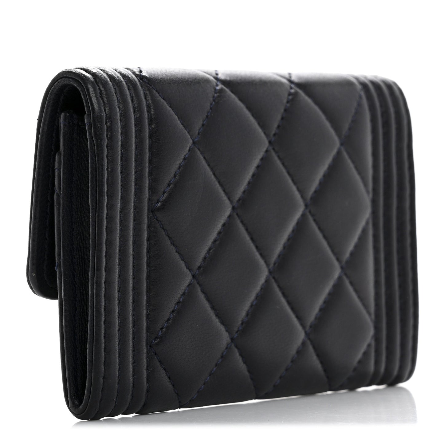 Lambskin Quilted Boy Flap Card Holder Navy