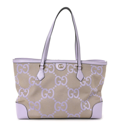 Gucci Monogram Jumbo GG Textured Dollar Calfskin Medium Ophidia Shopping Tote Beige Lapis 1 of 10