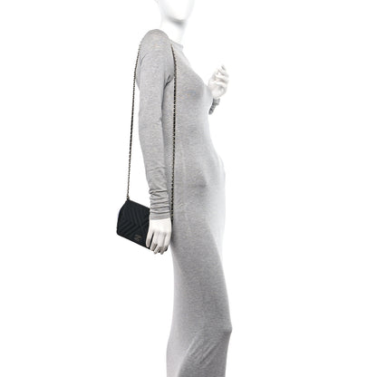 Chanel Calfskin Diagonal Chevron Quilted Tassel Wallet On Chain WOC Black 2 of 11