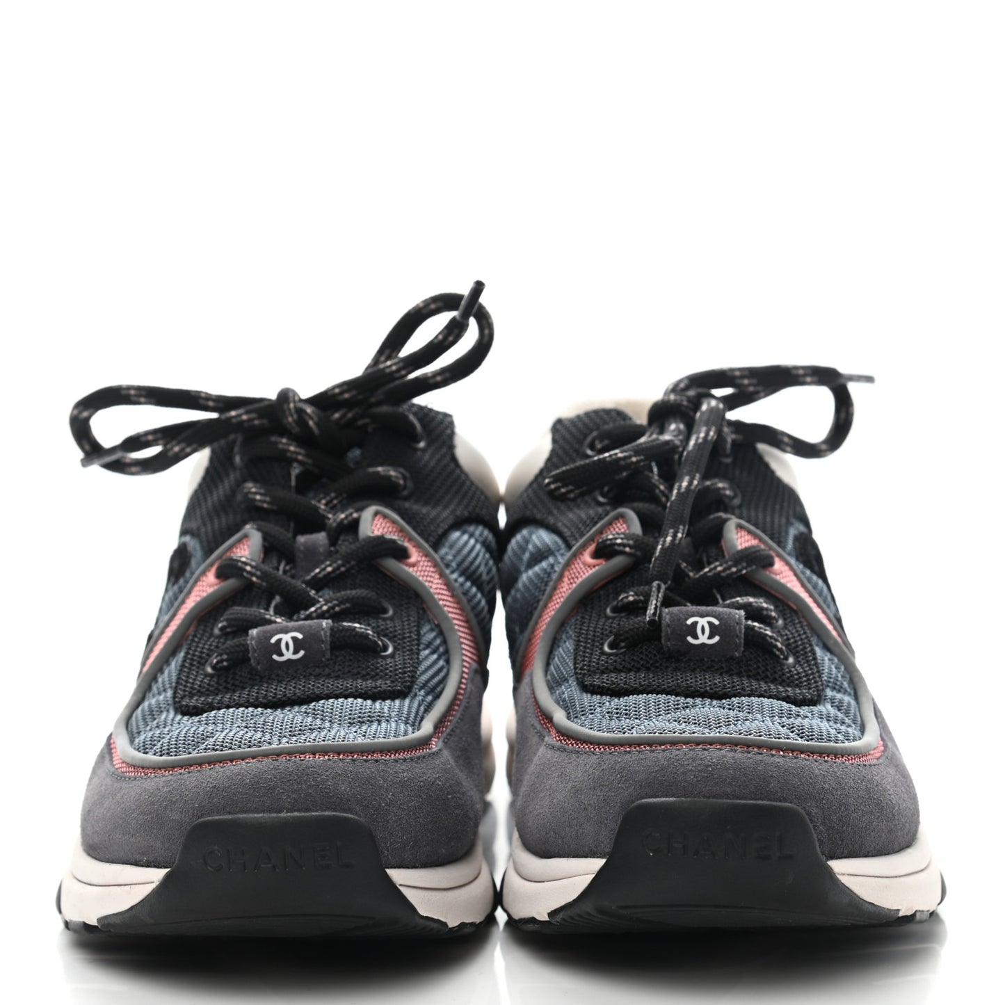Nylon Calfskin Suede Womens CC Sneakers 39 Grey Pink