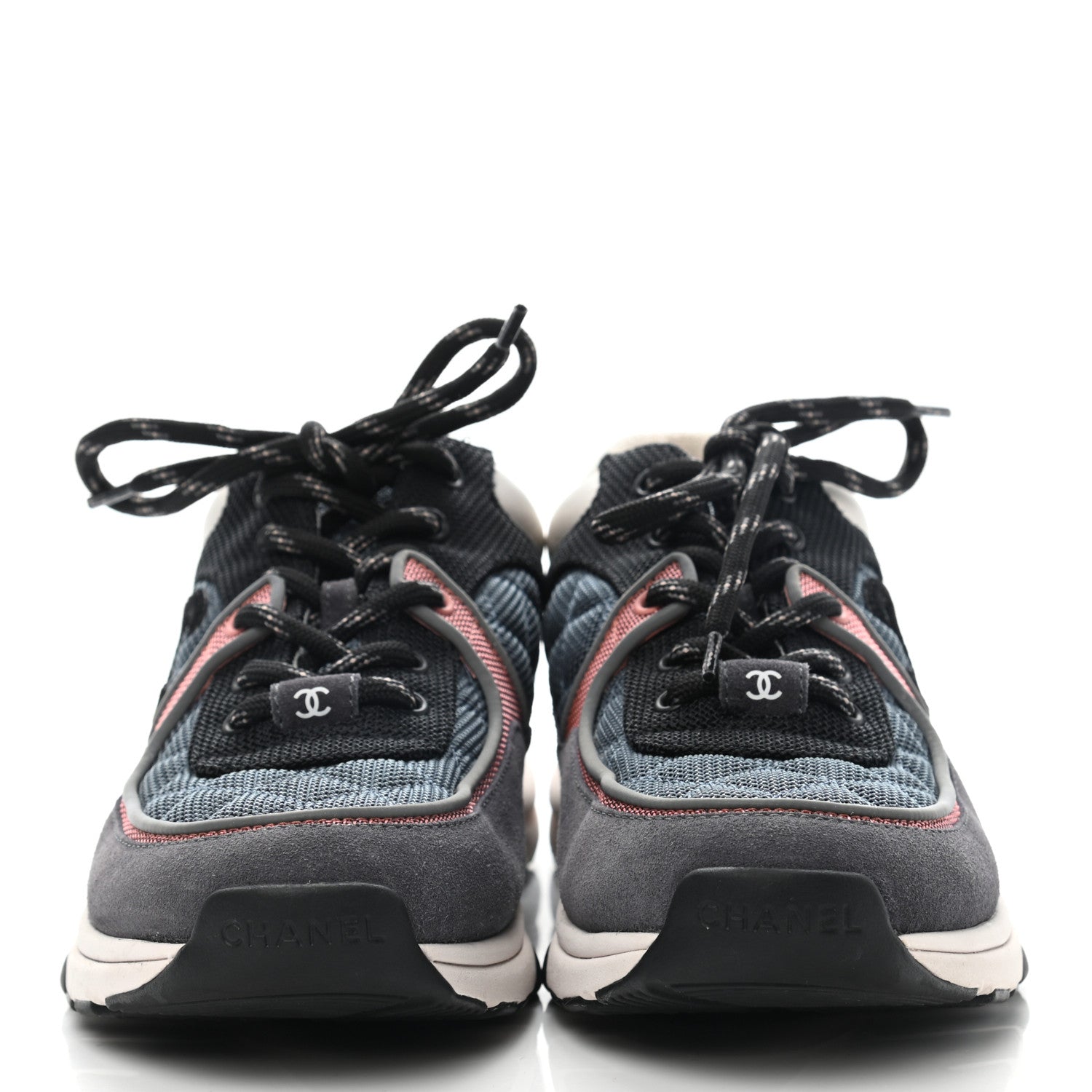 Chanel Nylon Calfskin Suede Womens CC Sneakers 39 Grey Pink 2 of 8