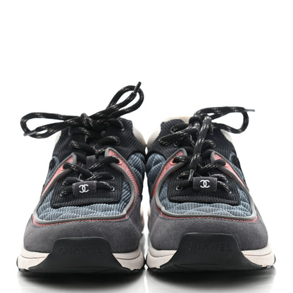Chanel Nylon Calfskin Suede Womens CC Sneakers 39 Grey Pink 2 of 8