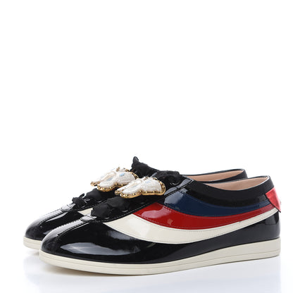 Gucci Patent Calfskin Crystal Womens Web Falacer Sneakers 36.5 Black 3 of 9