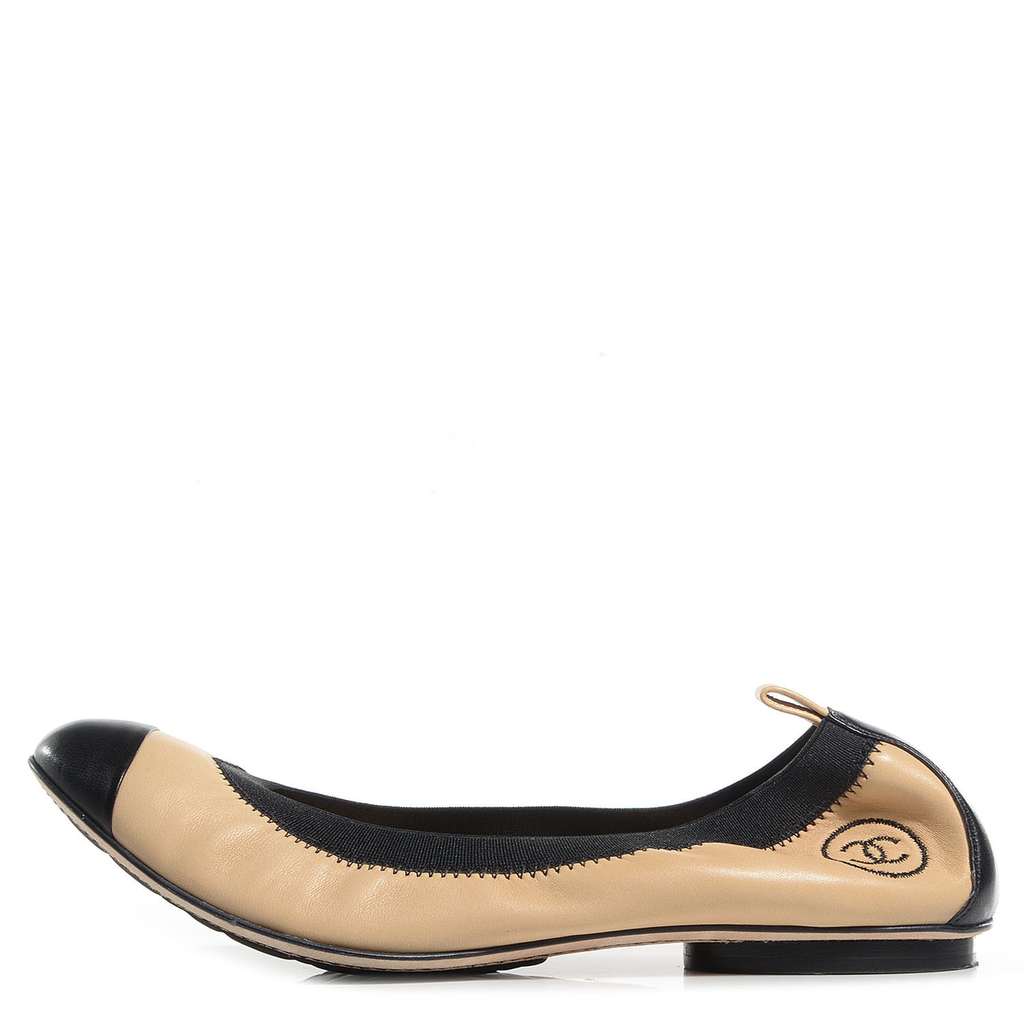 Lambskin Cap Toe Ballerina Flats 37.5 Black Beige