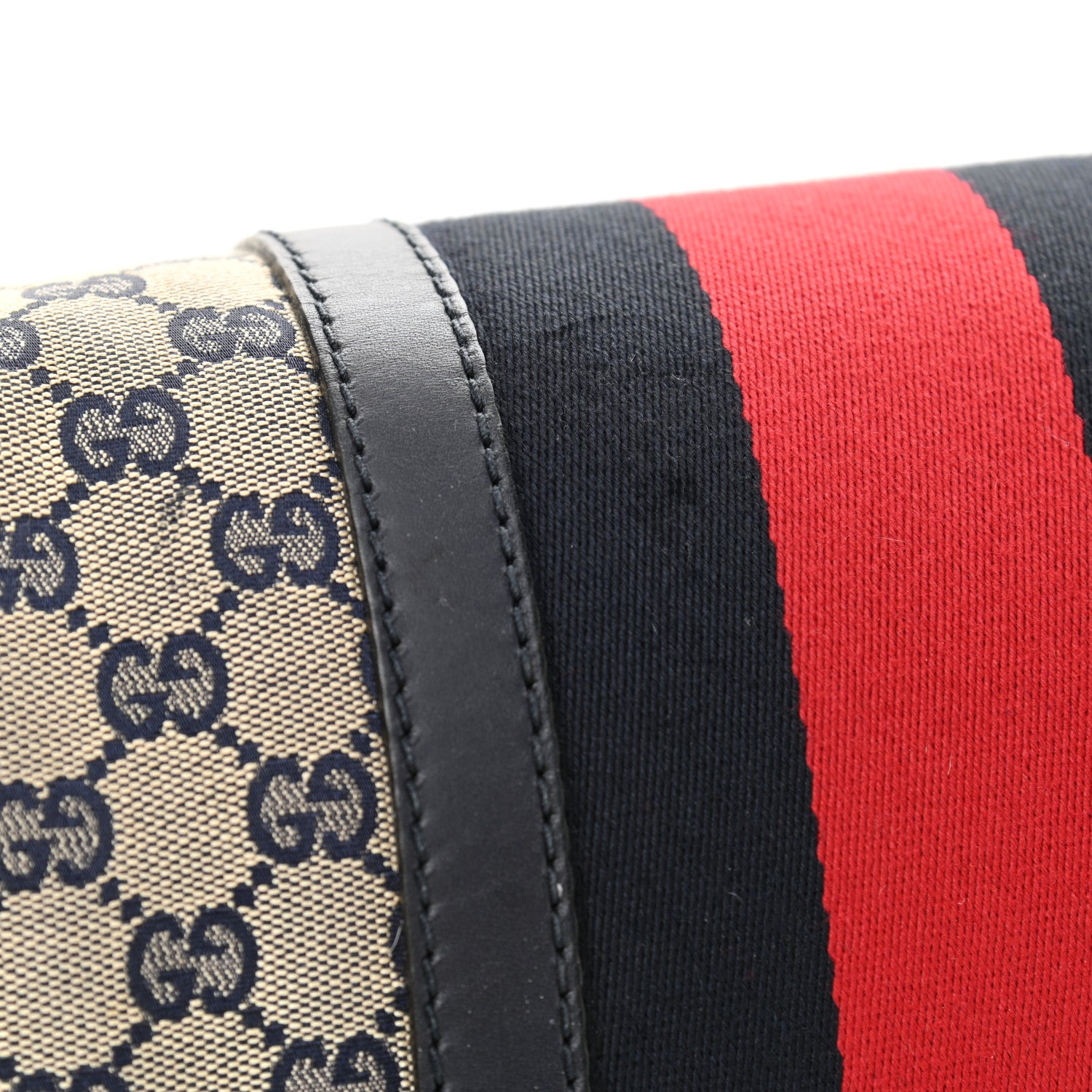 Gucci Monogram Selleria Calfskin Vintage Web Medium Boston Beige Blue 18 of 19