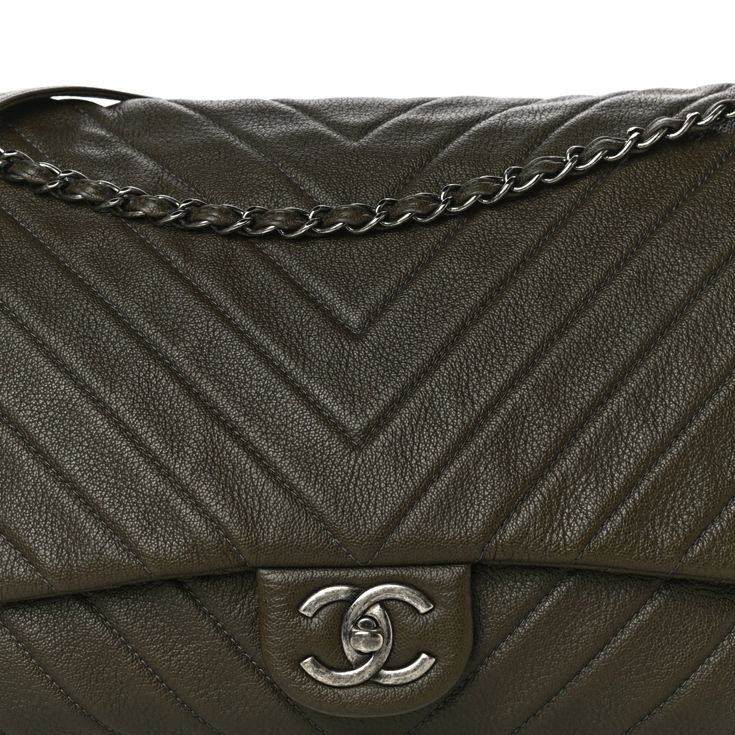 Chanel Calfskin Chevron Quilted XXL Travel Flap Bag Khaki 7 of 14