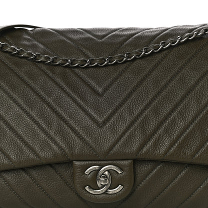 Chanel Calfskin Chevron Quilted XXL Travel Flap Bag Khaki 7 of 14