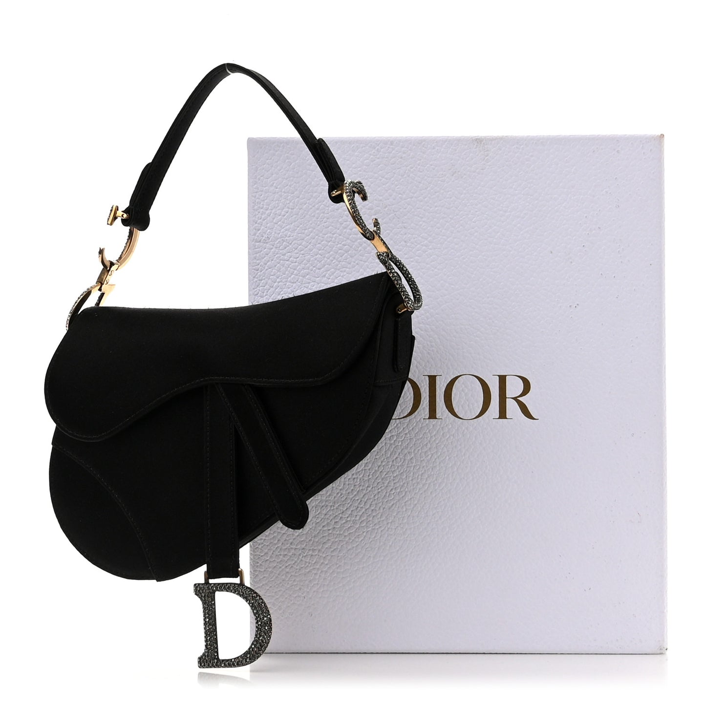 Satin Crystal Mini Saddle Bag Black