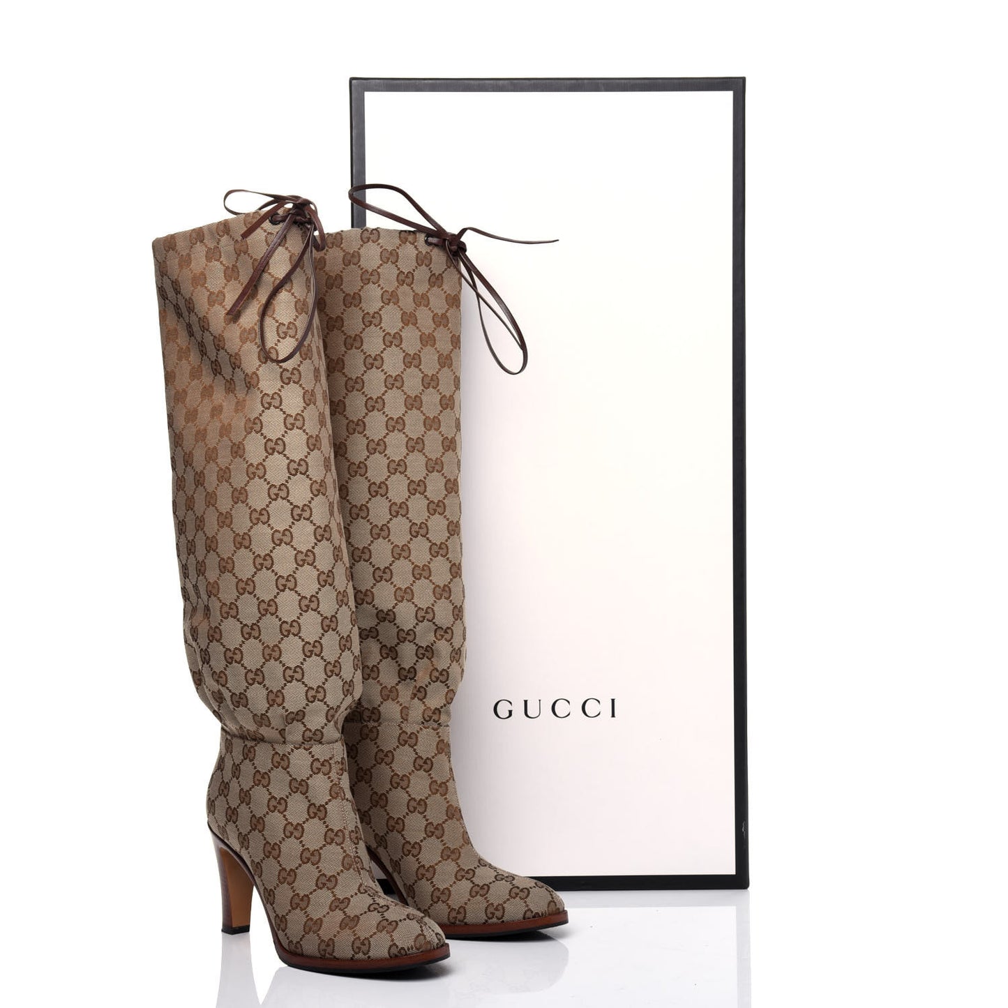 Monogram Lisa Mid Heel Boots 38 Beige Ebony