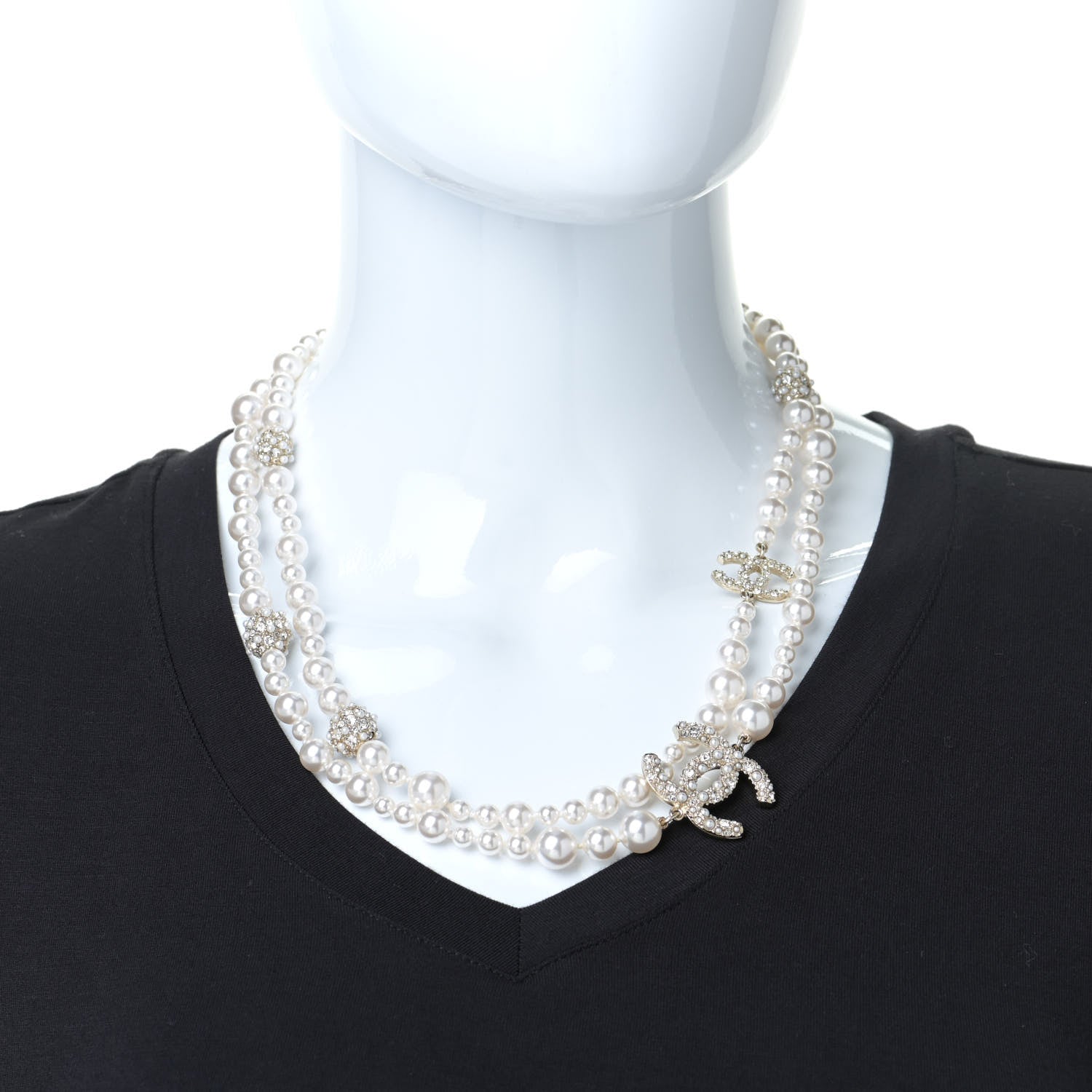 Chanel Pearl Crystal Long CC Necklace Gold 2 of 7