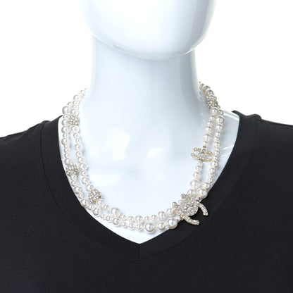 Chanel Pearl Crystal Long CC Necklace Gold 2 of 7
