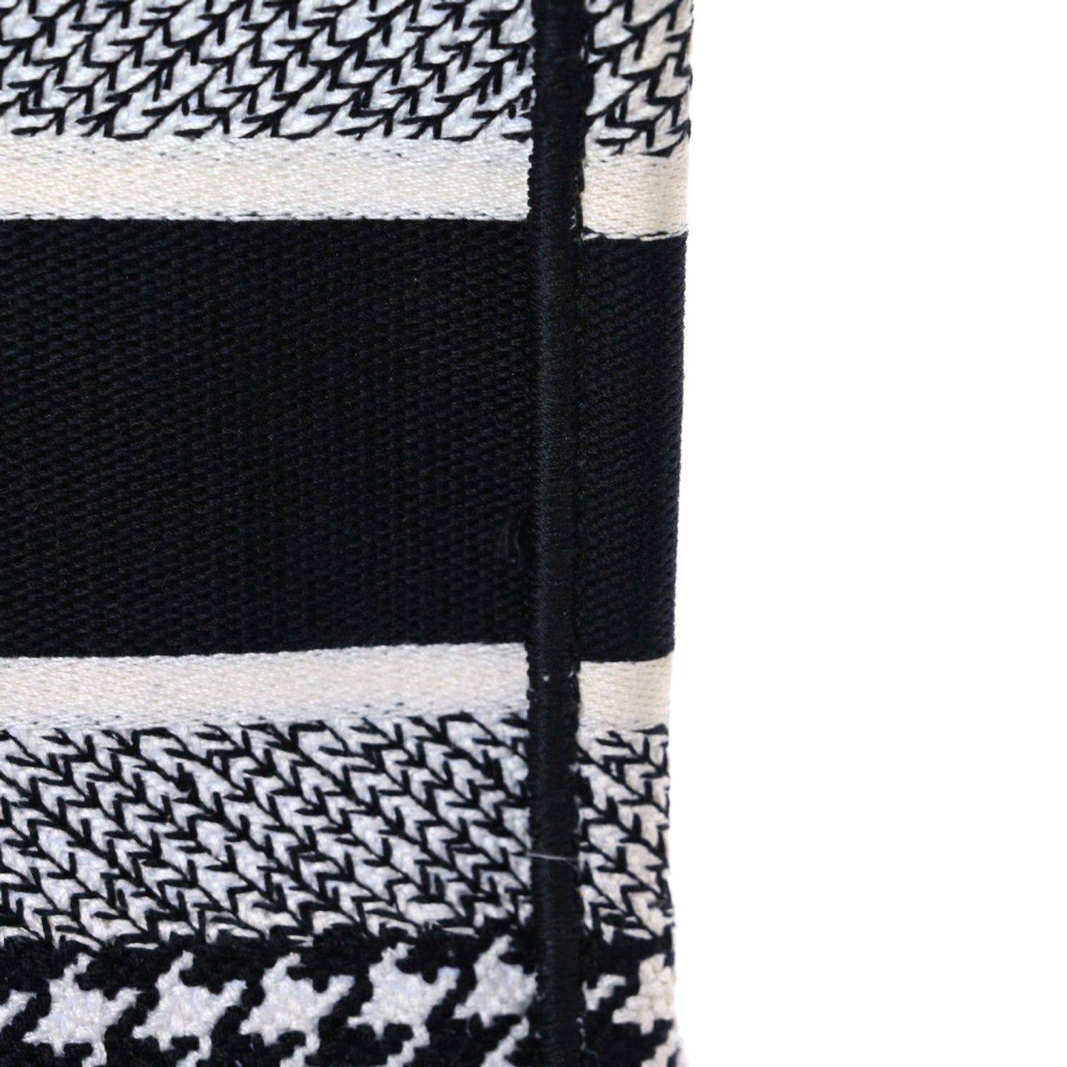 Christian Dior Canvas Houndstooth Embroidered Medium Book Tote Black White 10 of 13
