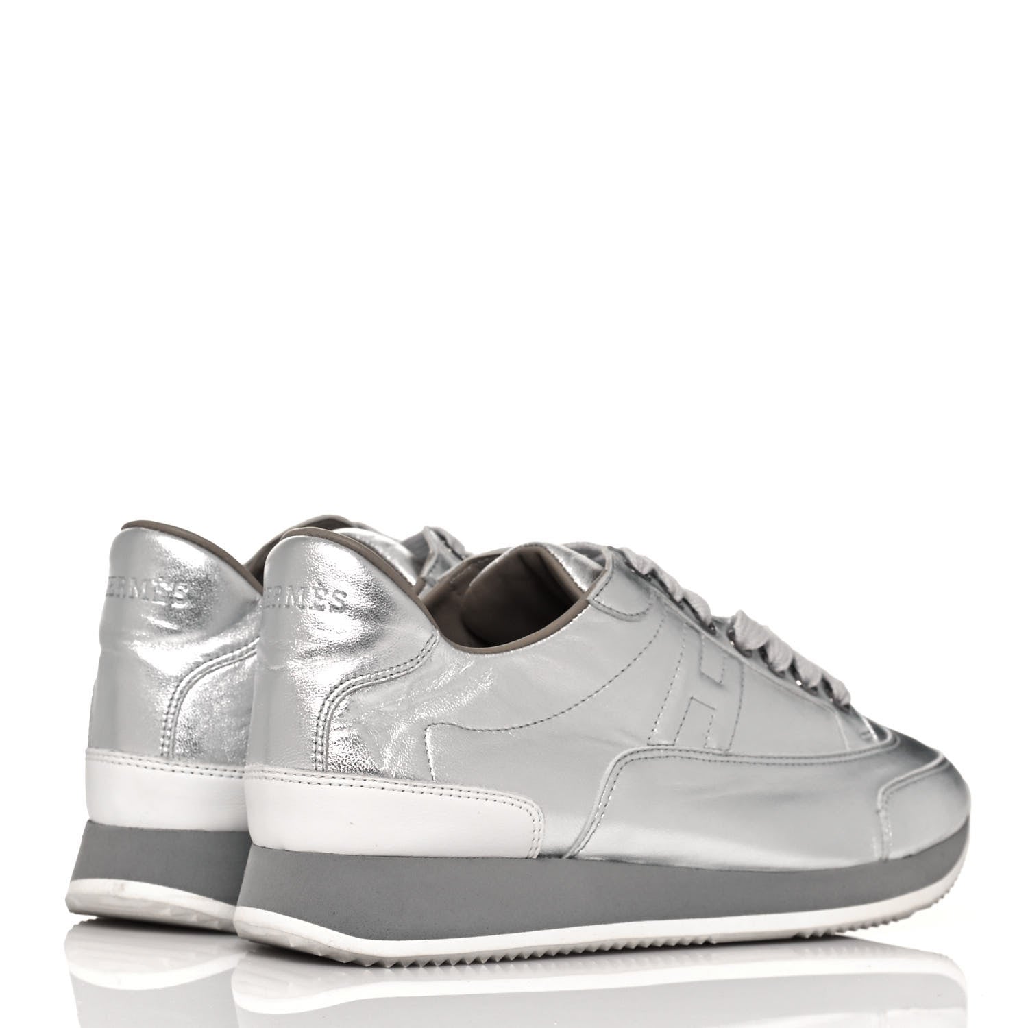 Hermes Metallic Nappa Womens Goal Sneakers 39 Argente 4 of 8