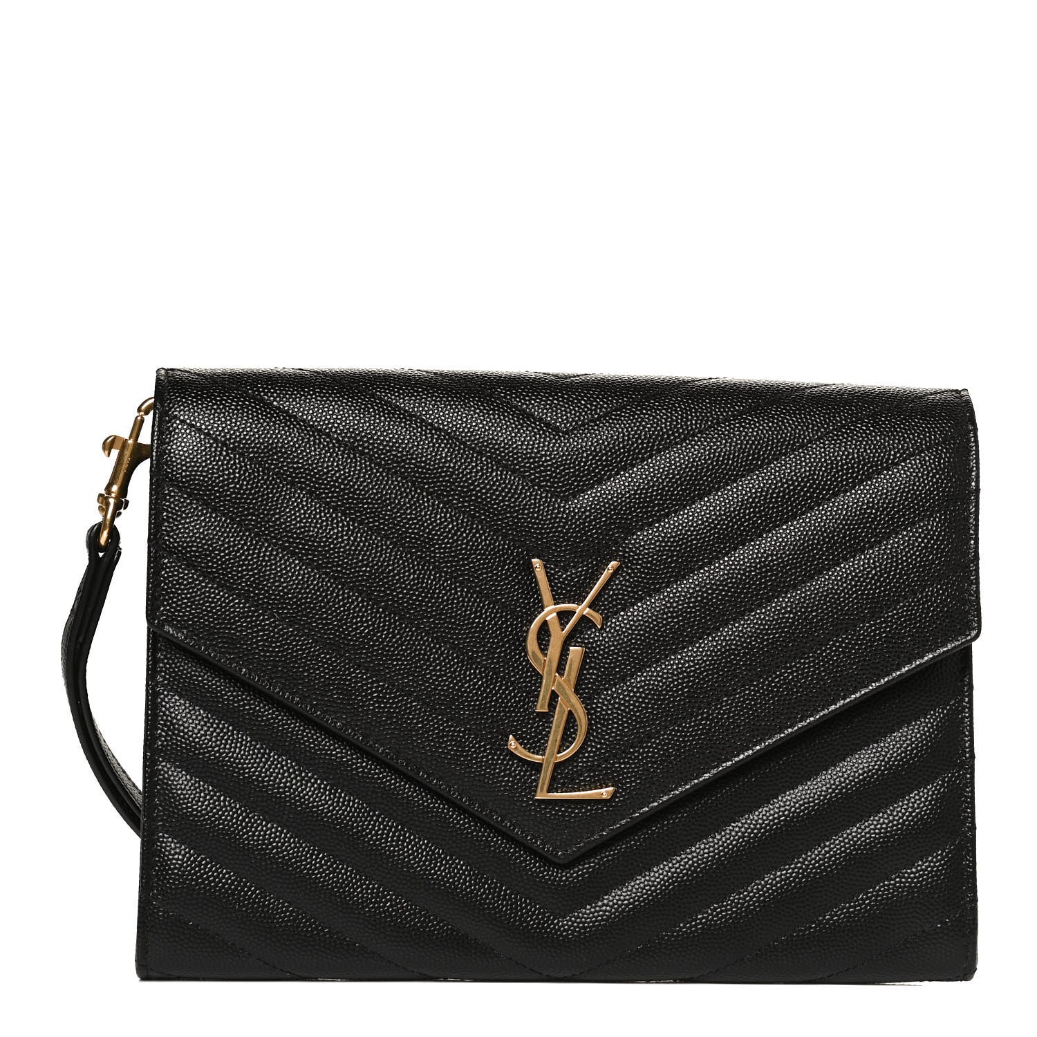 Saint Laurent Grain De Poudre Matelasse Chevron Monogram Envelope Clutch Black 1 of 10