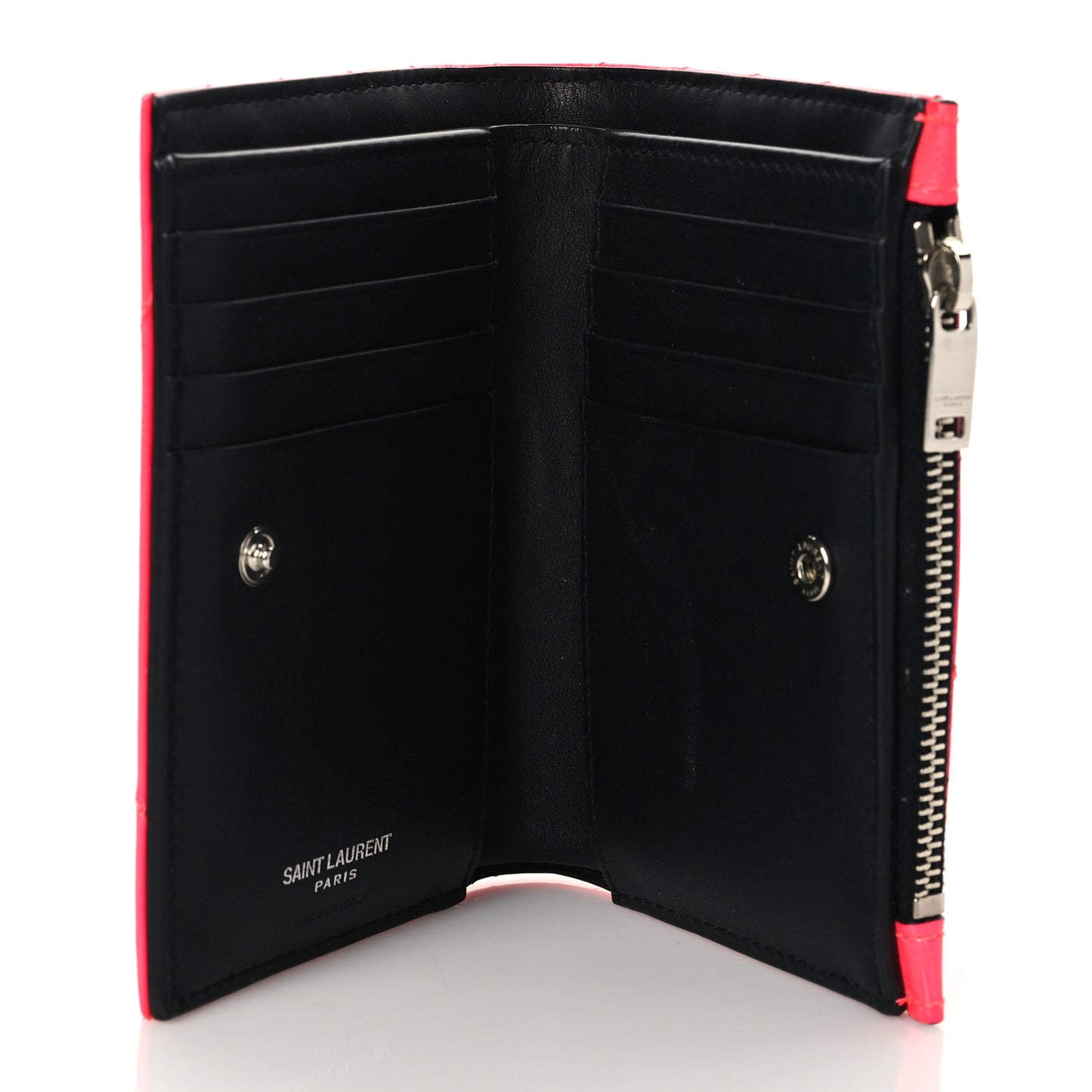 Patent Grain De Poudre Matelasse Chevron Monogram Zipped Two-Part Wallet Neon Pink