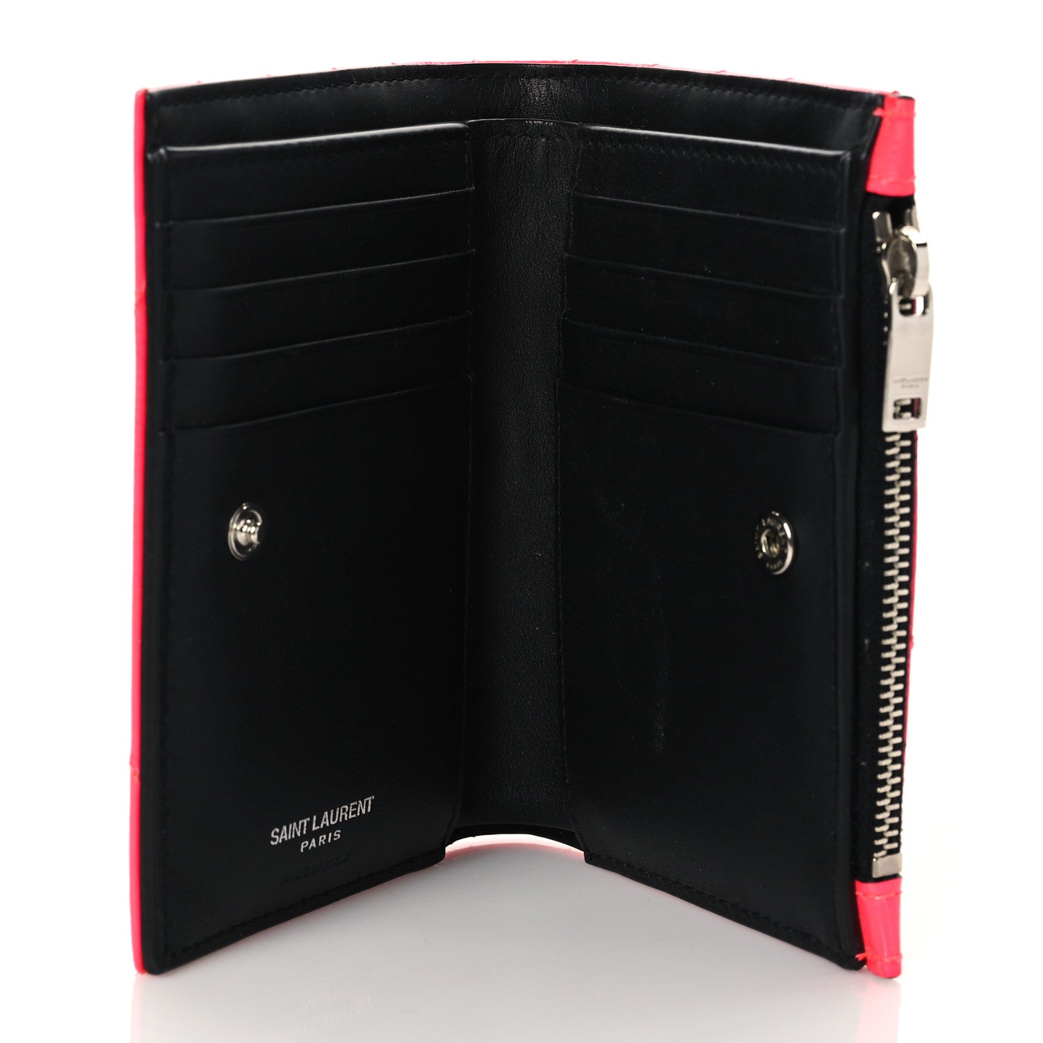 Saint Laurent Patent Grain De Poudre Matelasse Chevron Monogram Zipped Two-Part Wallet Neon Pink 5 of 8