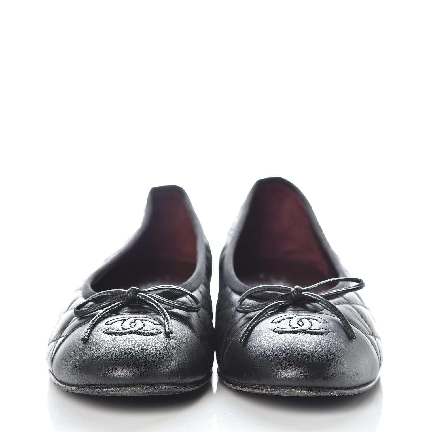 Chanel Aged Calfskin Quilted CC Cap Toe Ballerina Flats 39.5 Black 2 of 14
