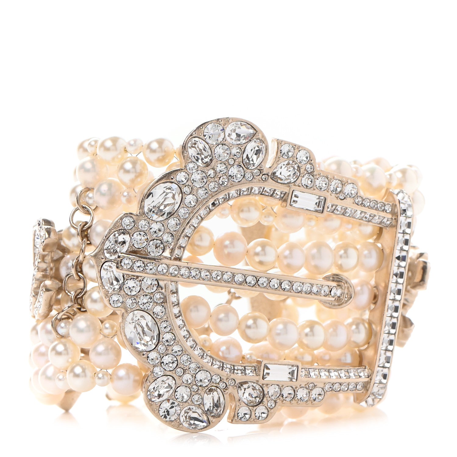 Chanel Pearl Crystal CC Multi Strand Bracelet Gold 1 of 4