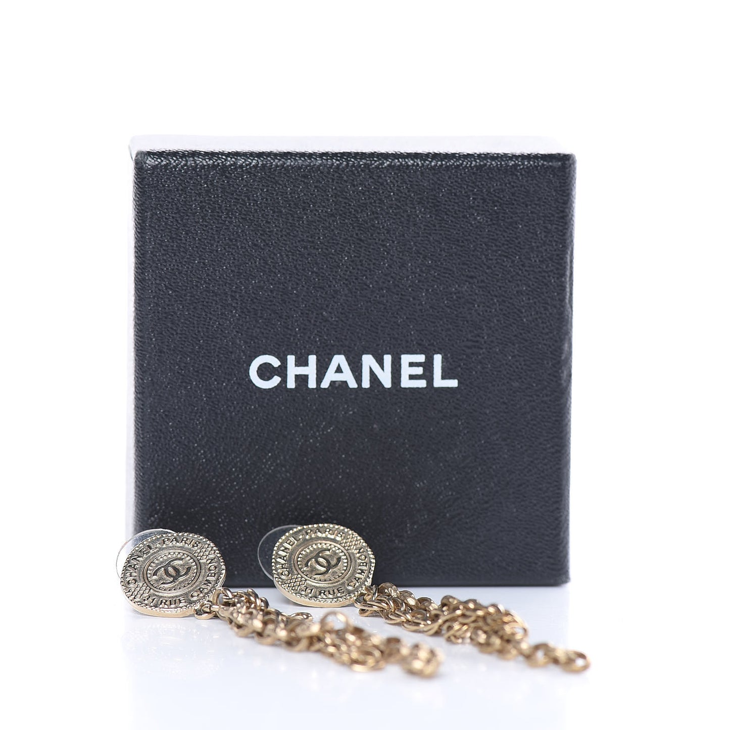 CC Chain Drop Earrings Light Gold