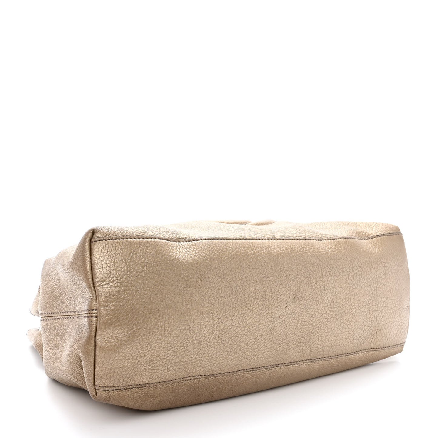 Metallic Pebbled Calfskin Medium Soho Chain Shoulder Bag Golden Beige