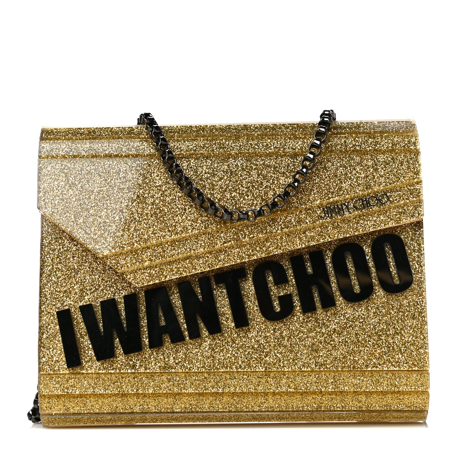 Acrylic Glitter I Want Choo Candy Clutch Gold