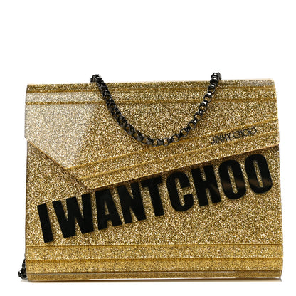 Jimmy Choo Acrylic Glitter I Want Choo Candy Clutch Gold 1 of 11