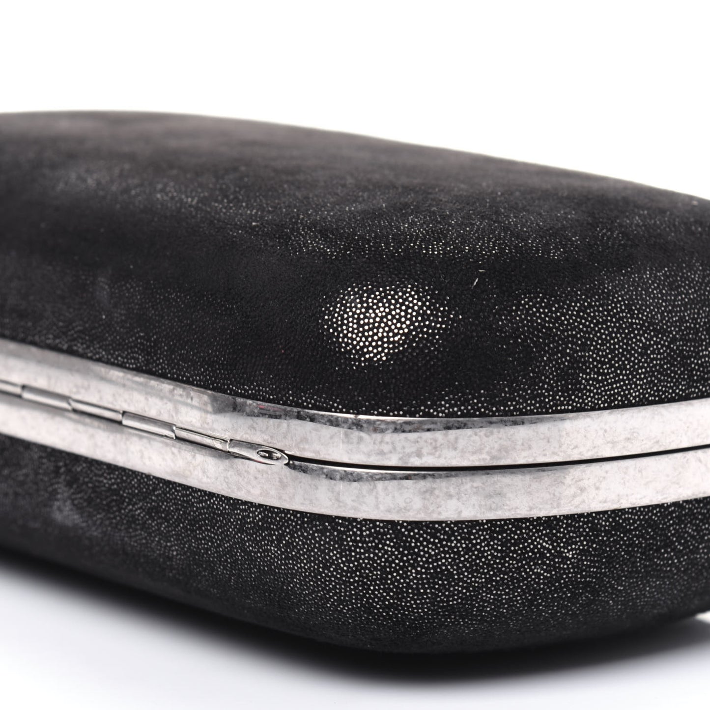 Metallic Suede Skull Box Clutch Black