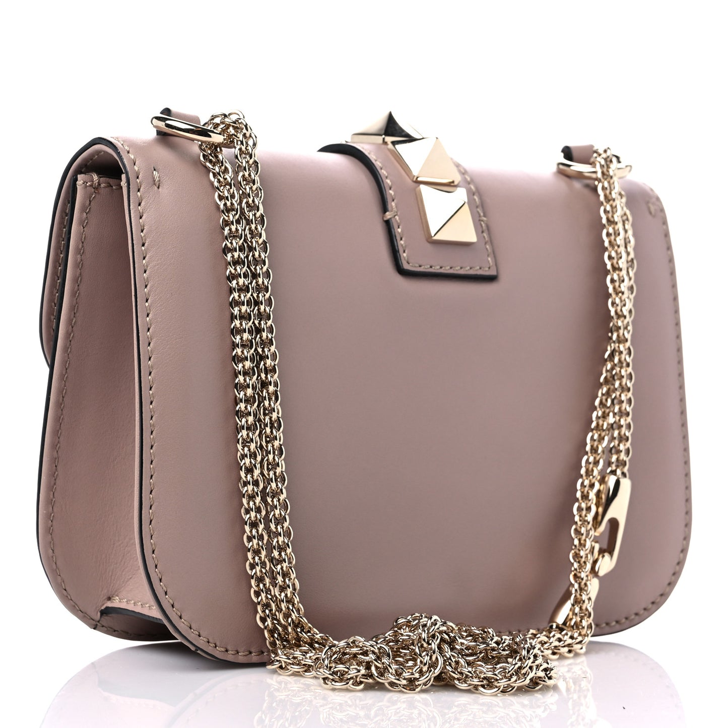 Vitello Small Glam Lock Rockstud Flap Poudre