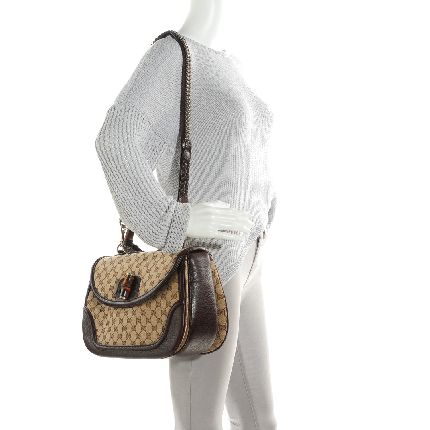 Gucci Monogram Large New Bamboo Top Handle Bag Brown 2 of 7